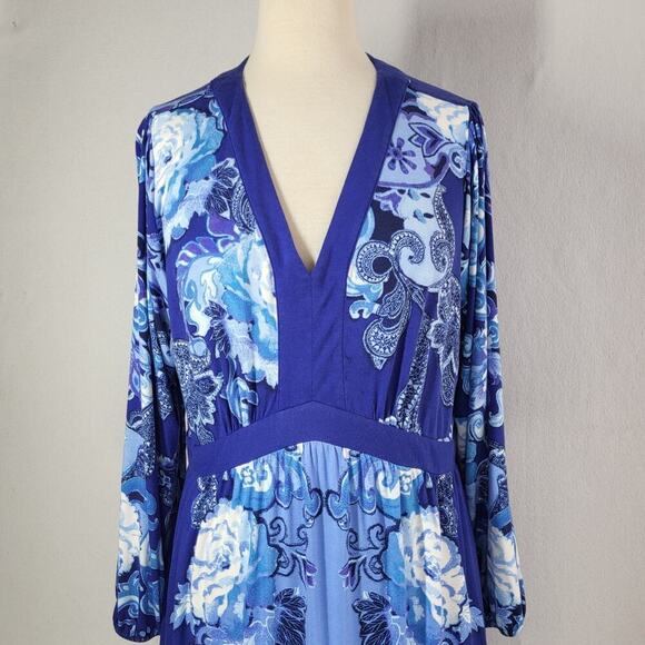 Soft Surroundings Shivani Floral Maxi Dress PL Blue Empire Waist Long Sleeve - Picture 2 of 10